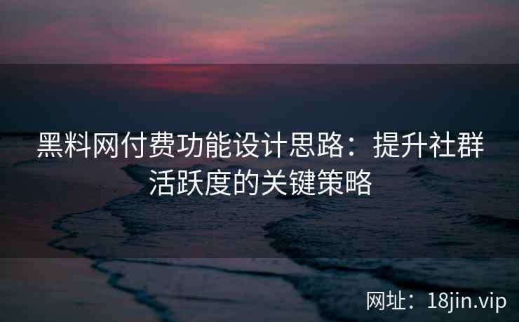 黑料网付费功能设计思路：提升社群活跃度的关键策略